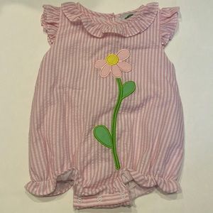 Cecil & Lou-Baby Girl’s Pink/White Seersucker Bubble with Flower(size 18 months)